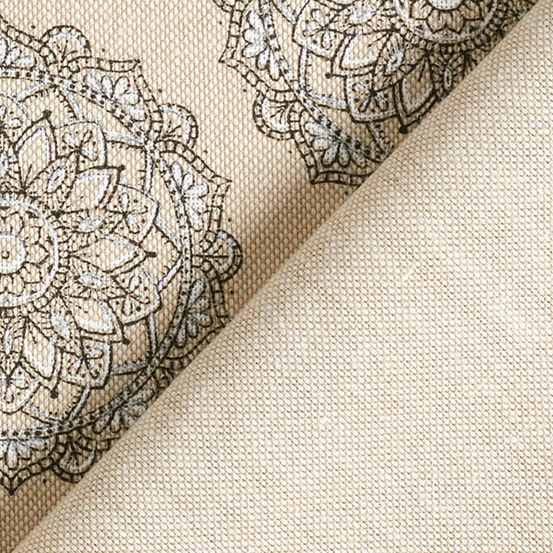 Tissu de décoration Semi-panama Mandala Fleurs – noir/nature,  image number 4