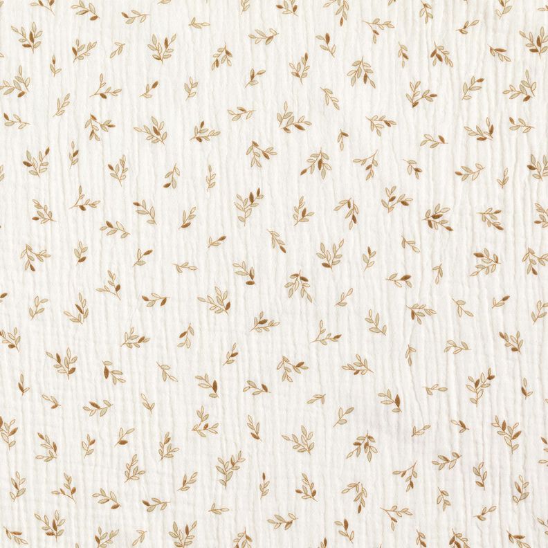 Tissu double gaze de coton Petites branches | by Poppy – ivoire/brun faon,  image number 1