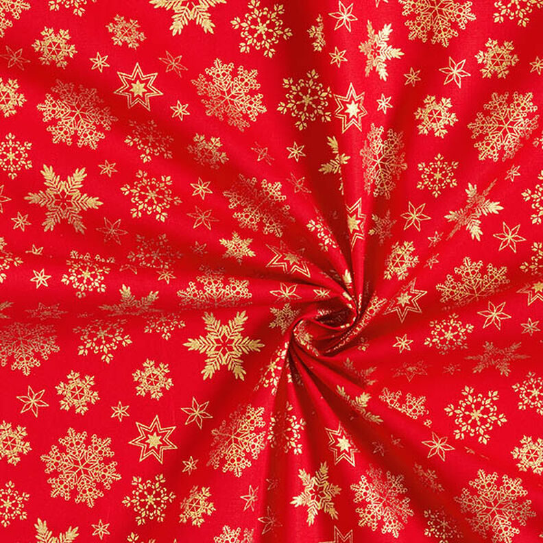 Tissu en coton Popeline Cristaux de neige – rouge/or,  image number 3