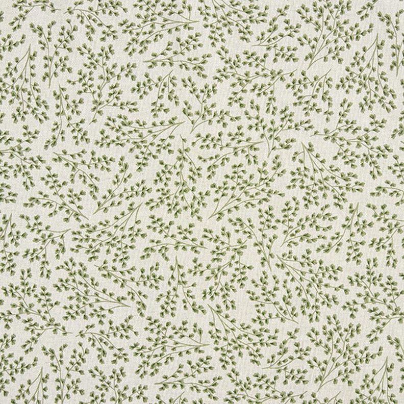 Tissu de décoration Semi-panama Rinceaux de feuilles fins – nature/vert tilleul,  image number 1