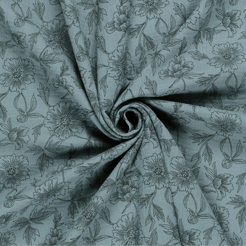 Tissu double gaze de coton Grandes fleurs – gris bleu/noir,  image number 3