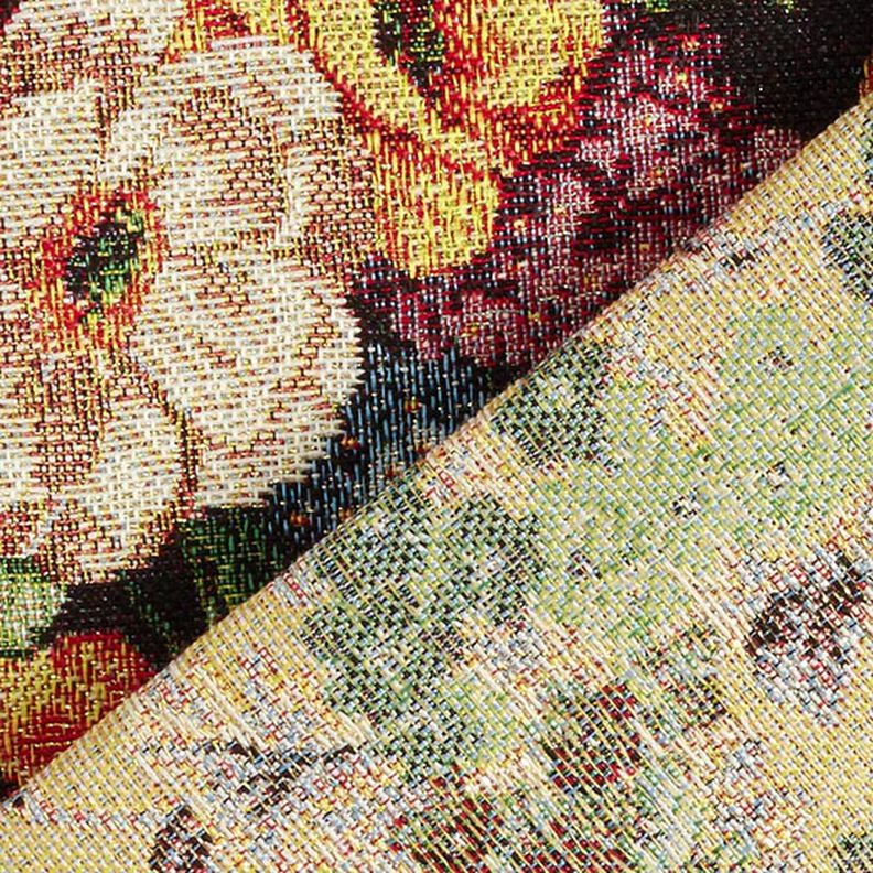 Tissu de décoration Gobelin bouquet de fleurs en lurex – noir/or,  image number 5