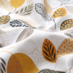 Tissu en coton Cretonne Feuilles artistiques – blanc/jaune curry, 