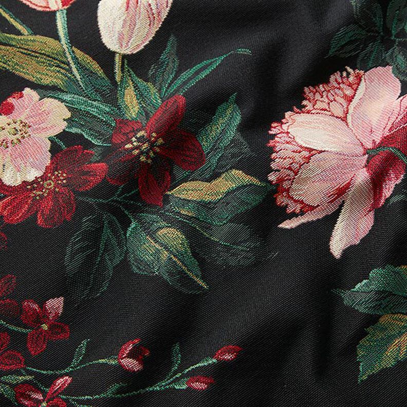 Tissu de décoration Gobelin Bouquet de fleurs – noir/carmin,  image number 2