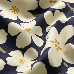 Popeline coton Grandes fleurs – bleu marine/crème, 