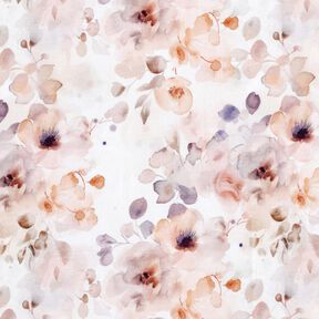 GOTS Jersey coton Impression numérique de roses sauvages à l’aquarelle – blanc/vieux rose clair, 