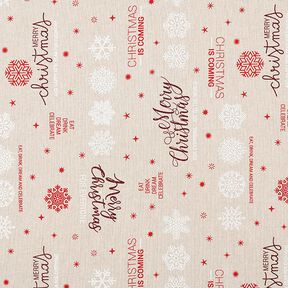 Tissu de décoration Semi-panama Merry Christmas – beige/rouge foncé, 